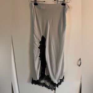Zara grey slip skirt with black lace trim